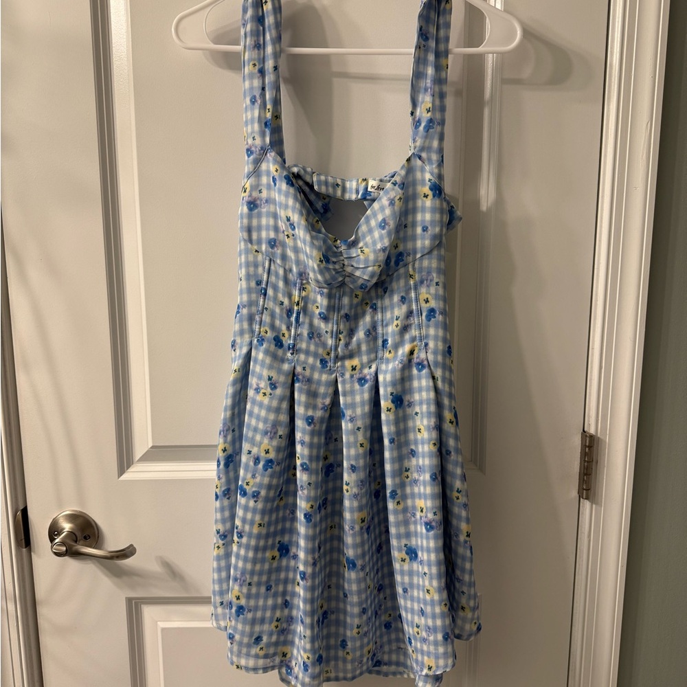 For Love & Lemons Blue Gingham Floral Mini Dress - Picture 3 of 6